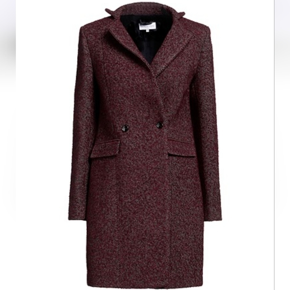 Patrizia Pepe Cappotto Burgundy Double Breasted Wool and Acrylic Coat Size 4 NWT